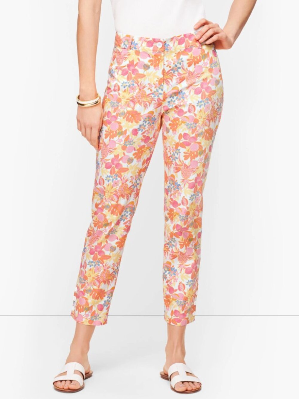 Talbots Perfect Crop Curvy Pants Floral Fruit Print 8 Medium Straight Leg Ankle